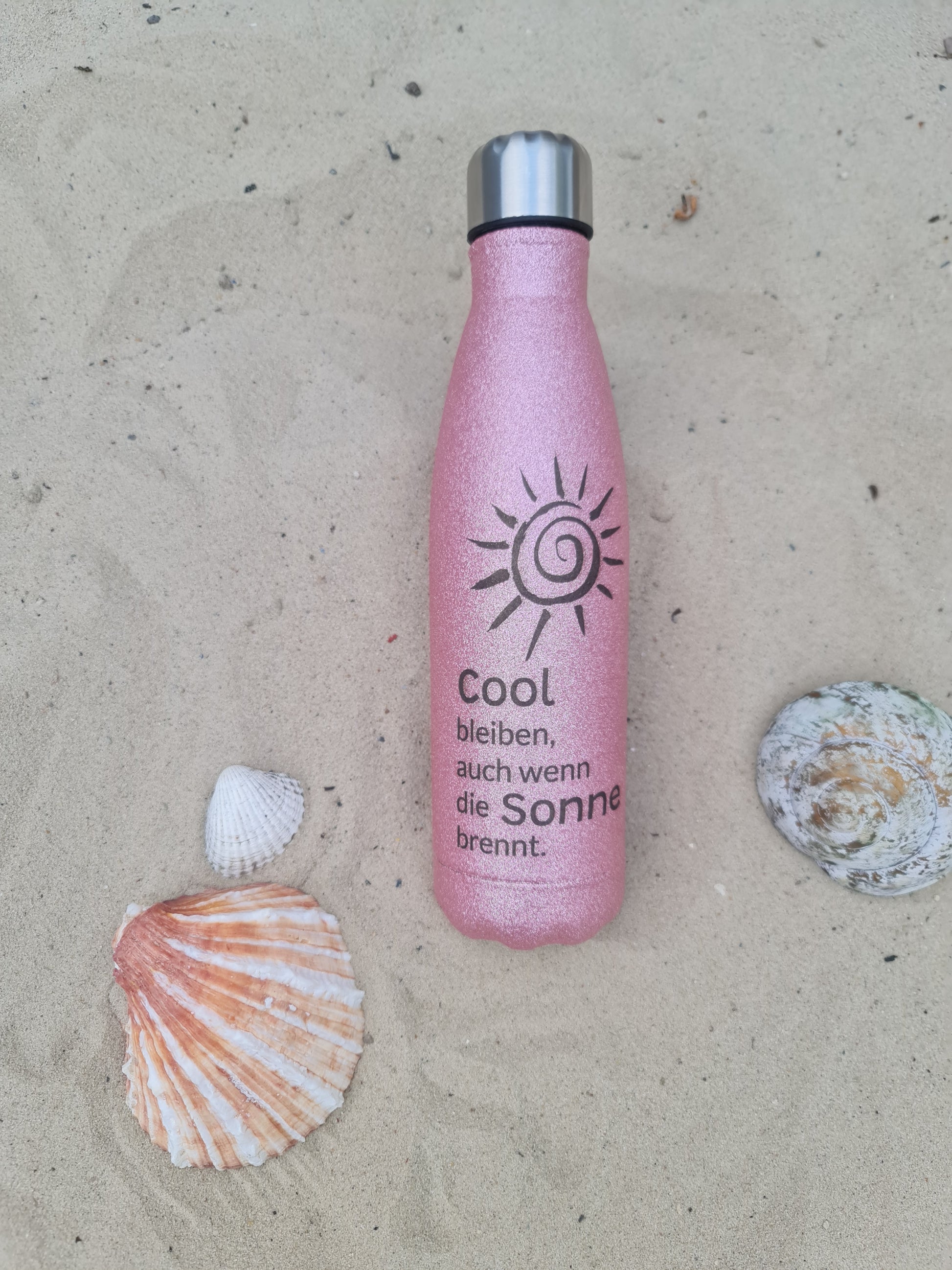Thermoflasche Glitzer "Cool bleiben, auch wenn die Sonne brennt"