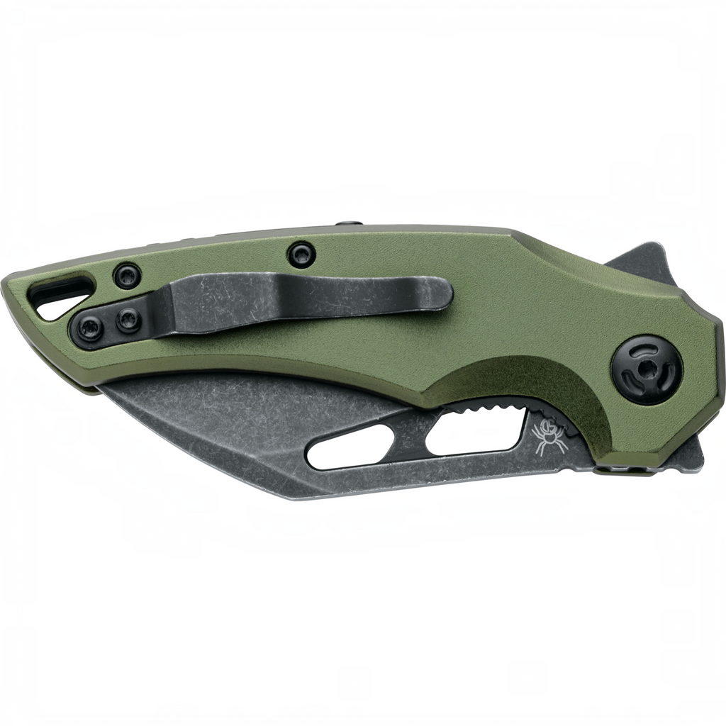 HUNTERLASE FoxEdge Atrax Taschenmesser in OD Green mit schwarzer Klinge und Clip für EDC