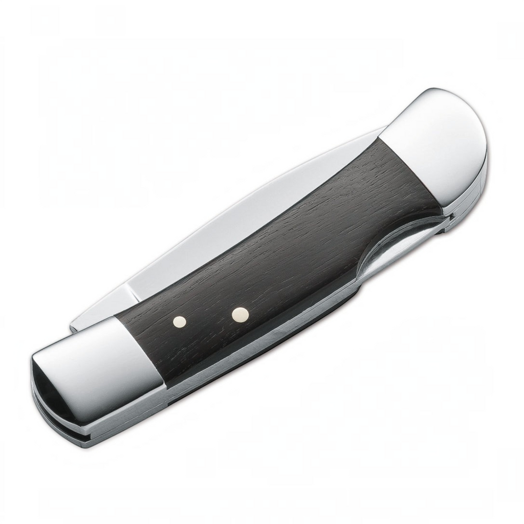 HUNTERLASE Magnum Jewel Taschenmesser mit Palisanderholz Griff und polierten Metallbacken in geschlossener Ansicht