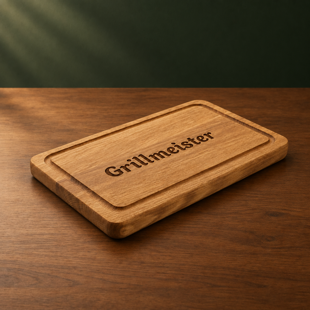 Massives Schneidebrett aus europäischem Eichenholz (30 x 20 x 2cm) mit Gravur
