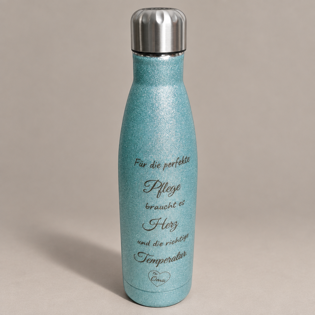 Thermoflasche Blau Glitzer mit Persönlicher Gravur