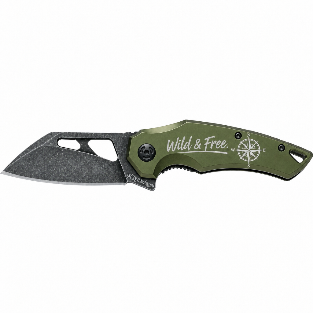 FoxEdge Atrax Aluminium OD Green Taschenmesser mit persönlicher Lasergravur