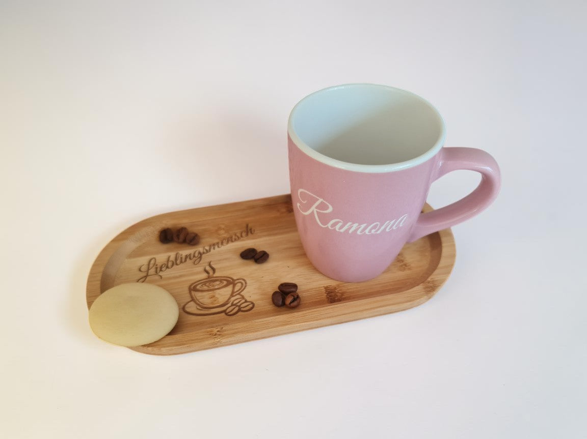 Personalisierte Tasse mit Bambus-Tablett