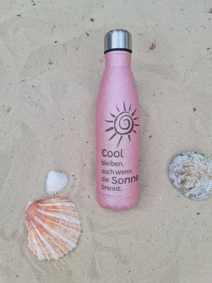 Thermoflasche Glitzer "Cool bleiben, auch wenn die Sonne brennt"