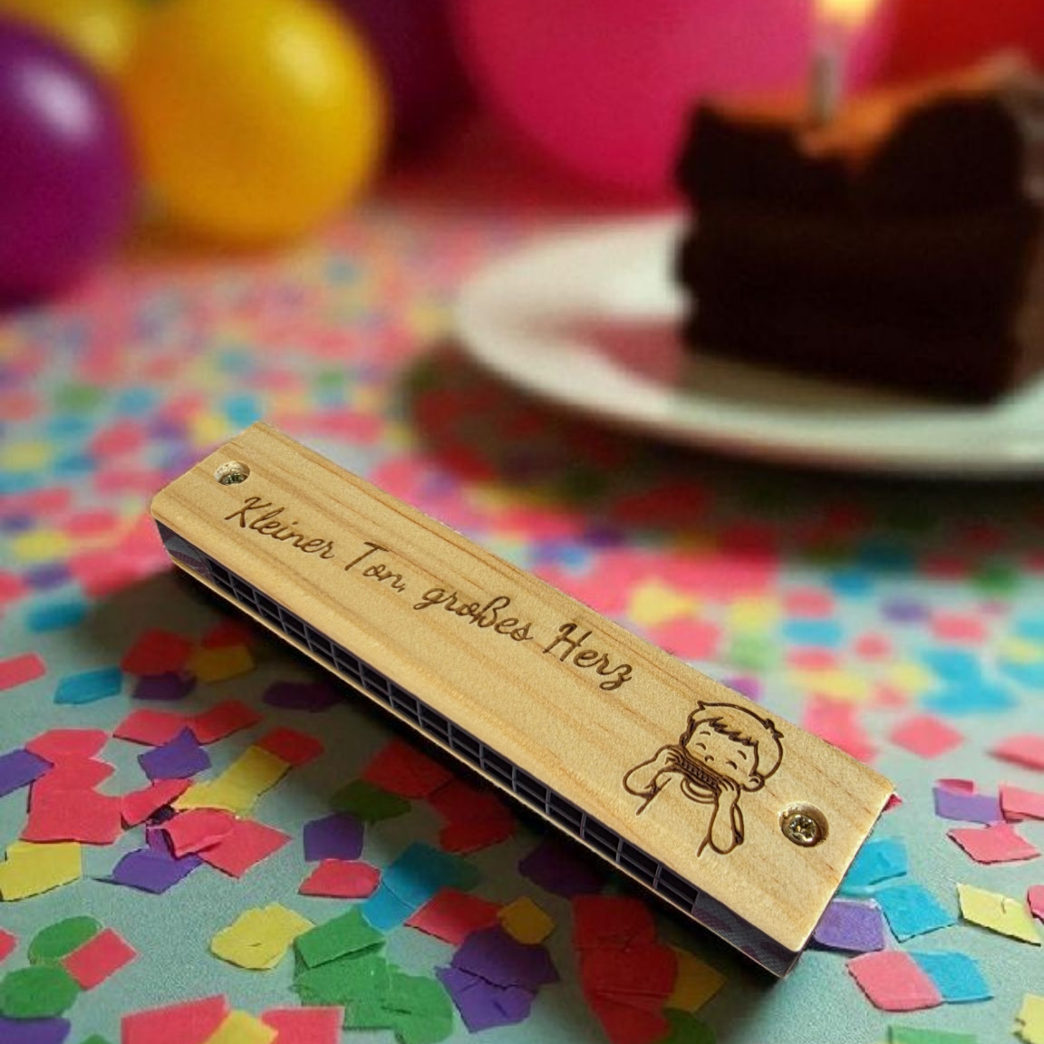 Personalisierte Kinder-Mundharmonika mit Holzoberfläche | Beidseitige Gravur möglich