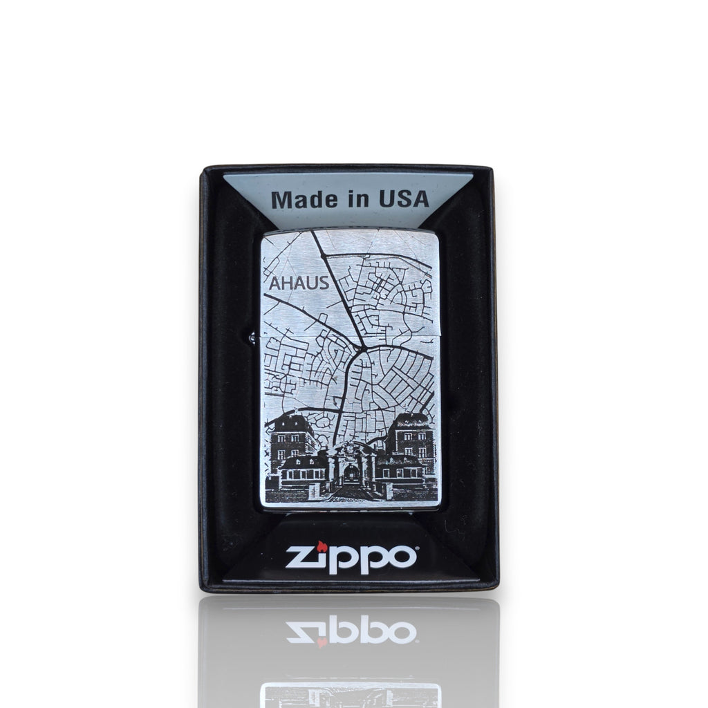 Original Zippo® Feuerzeug Brushed Chrome mit Gravur Heimatliebe "Ahaus"