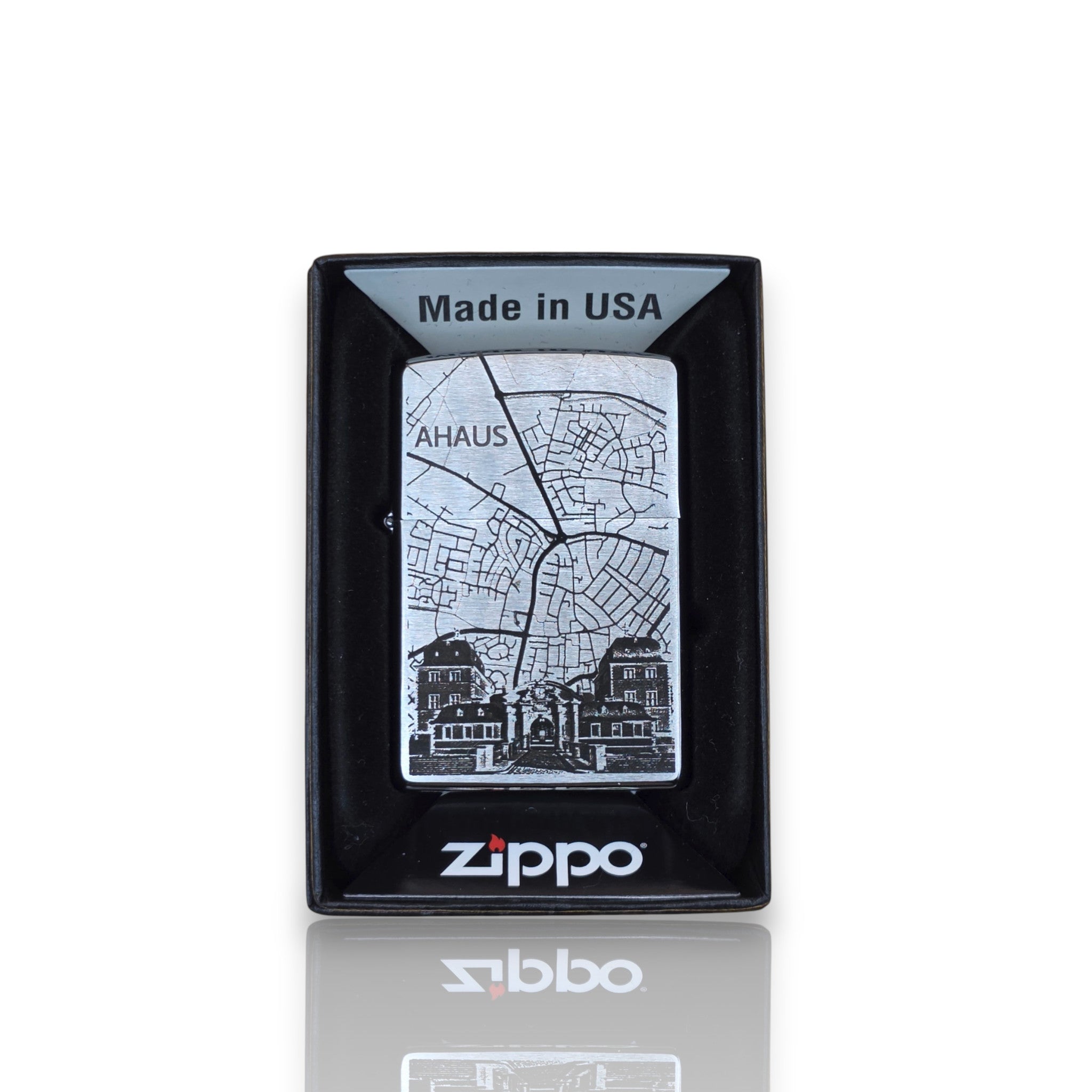 Original Zippo® Feuerzeug Brushed Chrome mit Gravur Heimatliebe "Ahaus"