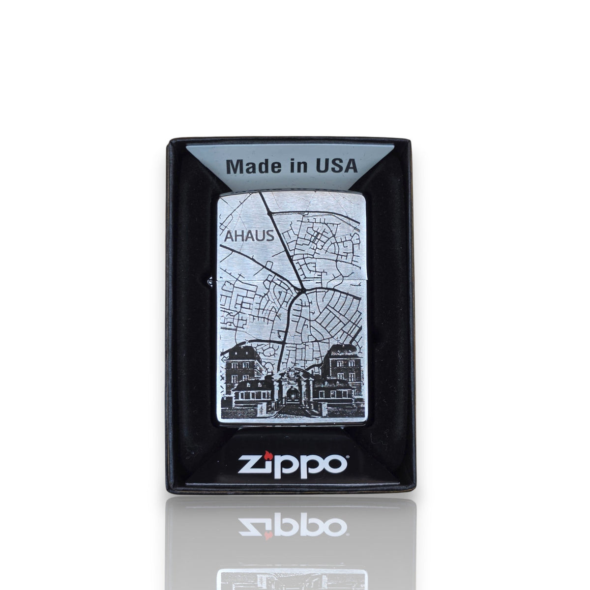 Original Zippo® Feuerzeug Brushed Chrome mit Gravur Heimatliebe "Ahaus"
