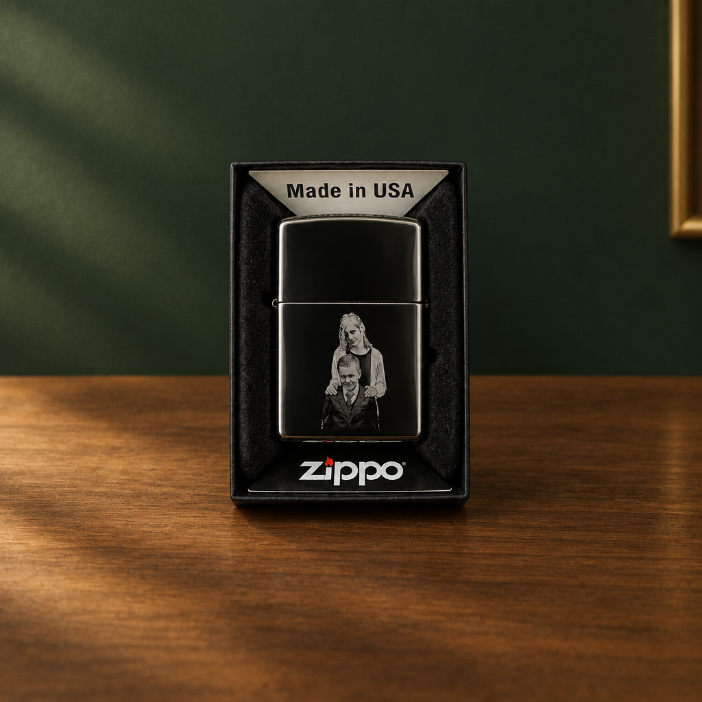 Original Zippo® Feuerzeug High Polish Black mit Personalisierter Gravur