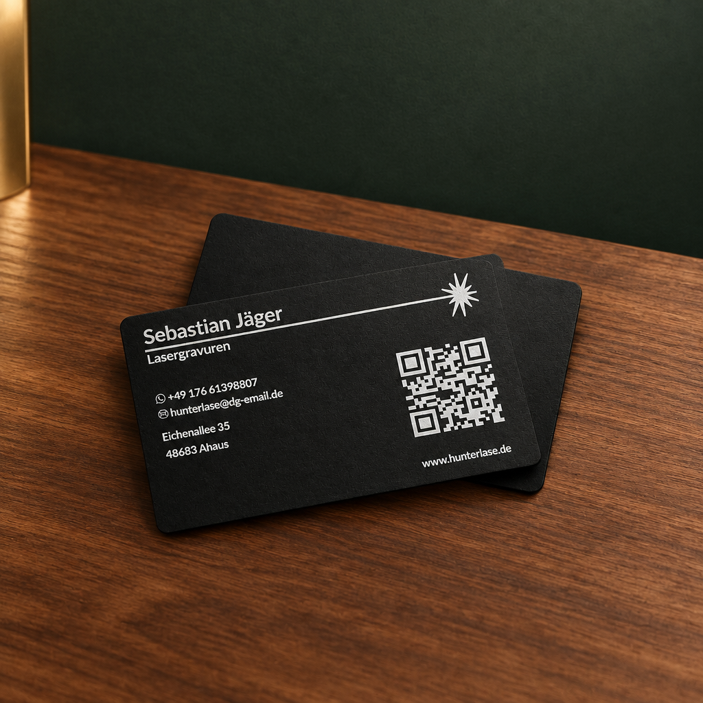 Premium Aluminium-Visitenkarten (86 x 54 mm) – Beidseitige Lasergravur schwarz