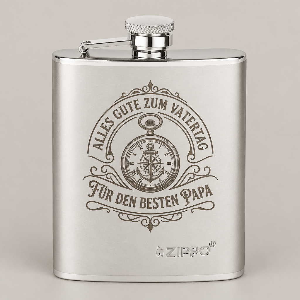 Original Zippo Flachmann (177 ml / 6 oz) aus Edelstahl mit individueller Lasergravur