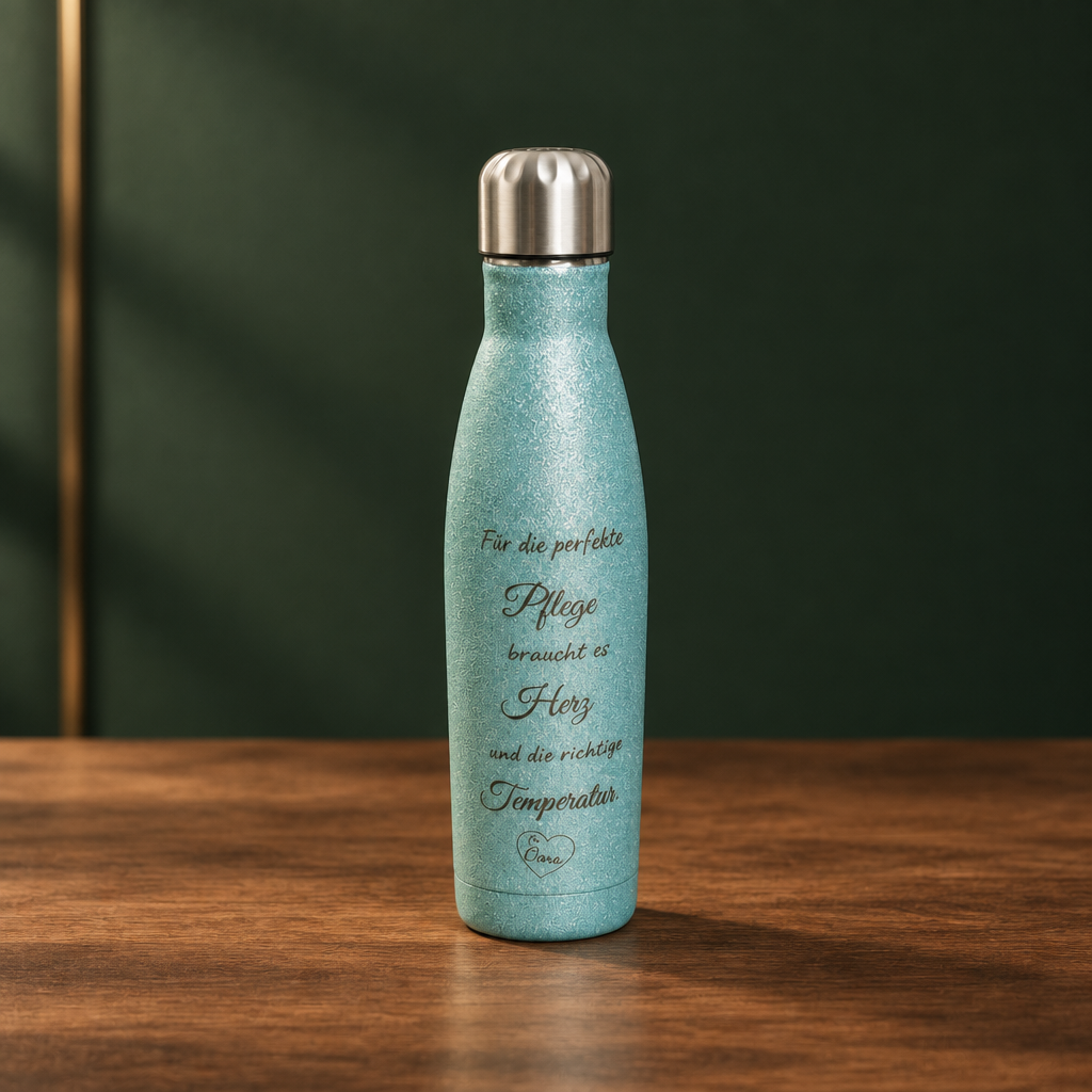 Thermoflasche Blau Glitzer mit Persönlicher Gravur