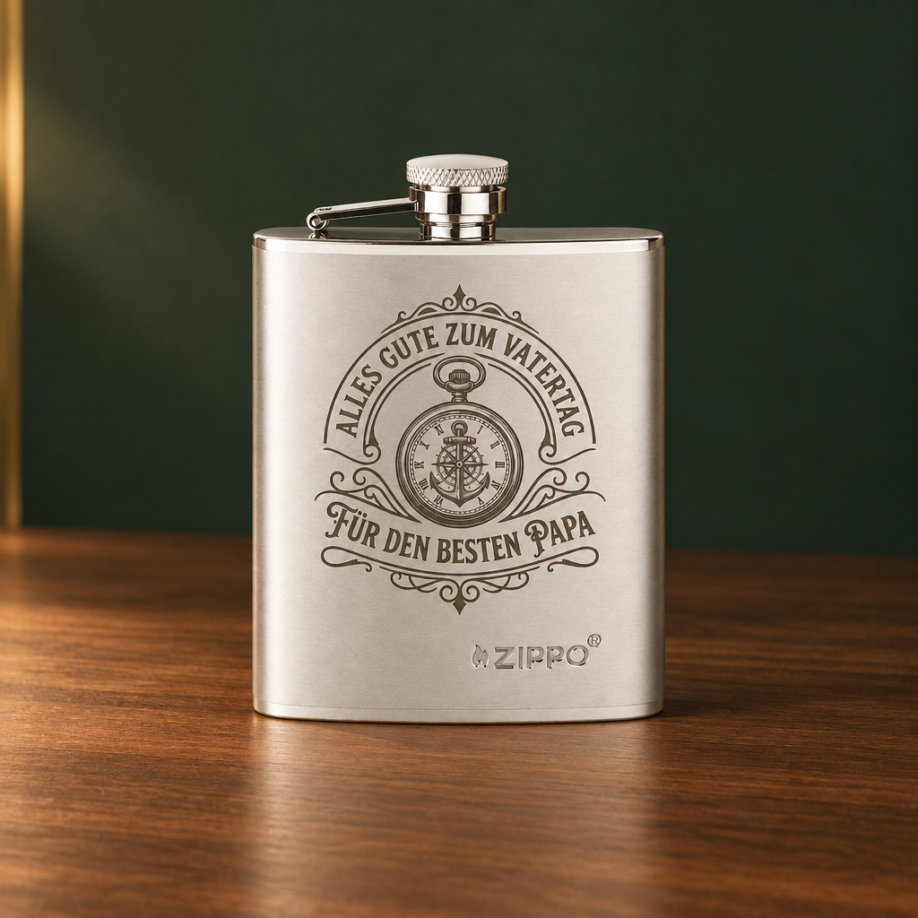 Original Zippo Flachmann (177 ml / 6 oz) aus Edelstahl mit individueller Lasergravur