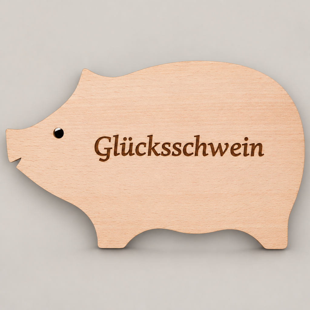 Servierbrett „Glücksschwein“ aus massivem Buchenholz – Individuell gravierbar
