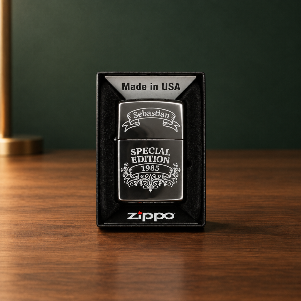 Original Zippo® Feuerzeug High Polish Black Personalisiert "Special Edition"