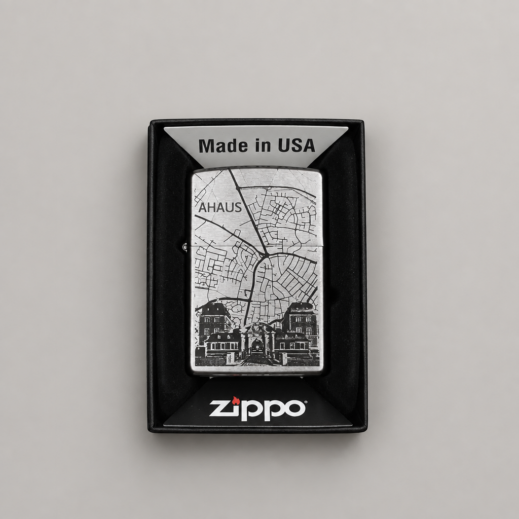 Original Zippo® Feuerzeug Brushed Chrome mit Gravur Heimatliebe "Ahaus"