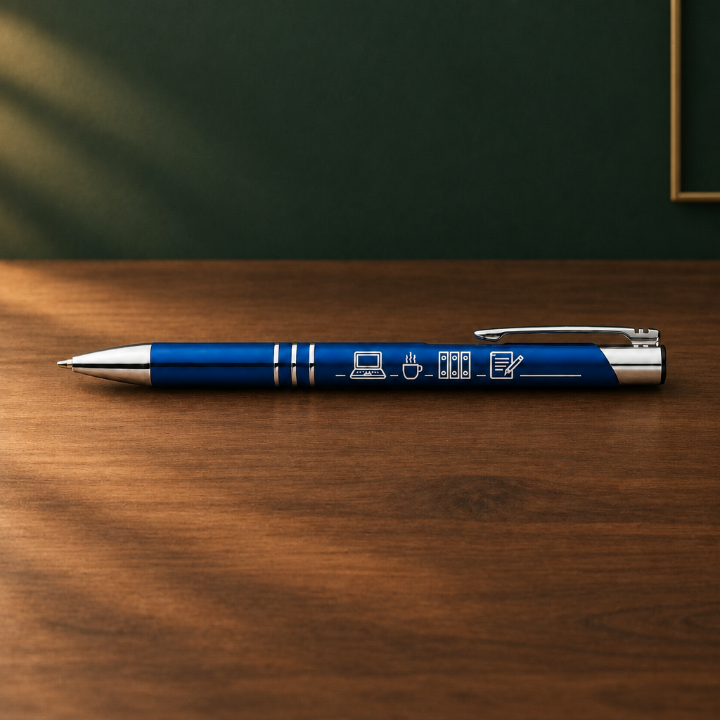 Hochwertiger Chrom-Kugelschreiber Blau mit persönlicher Gravur