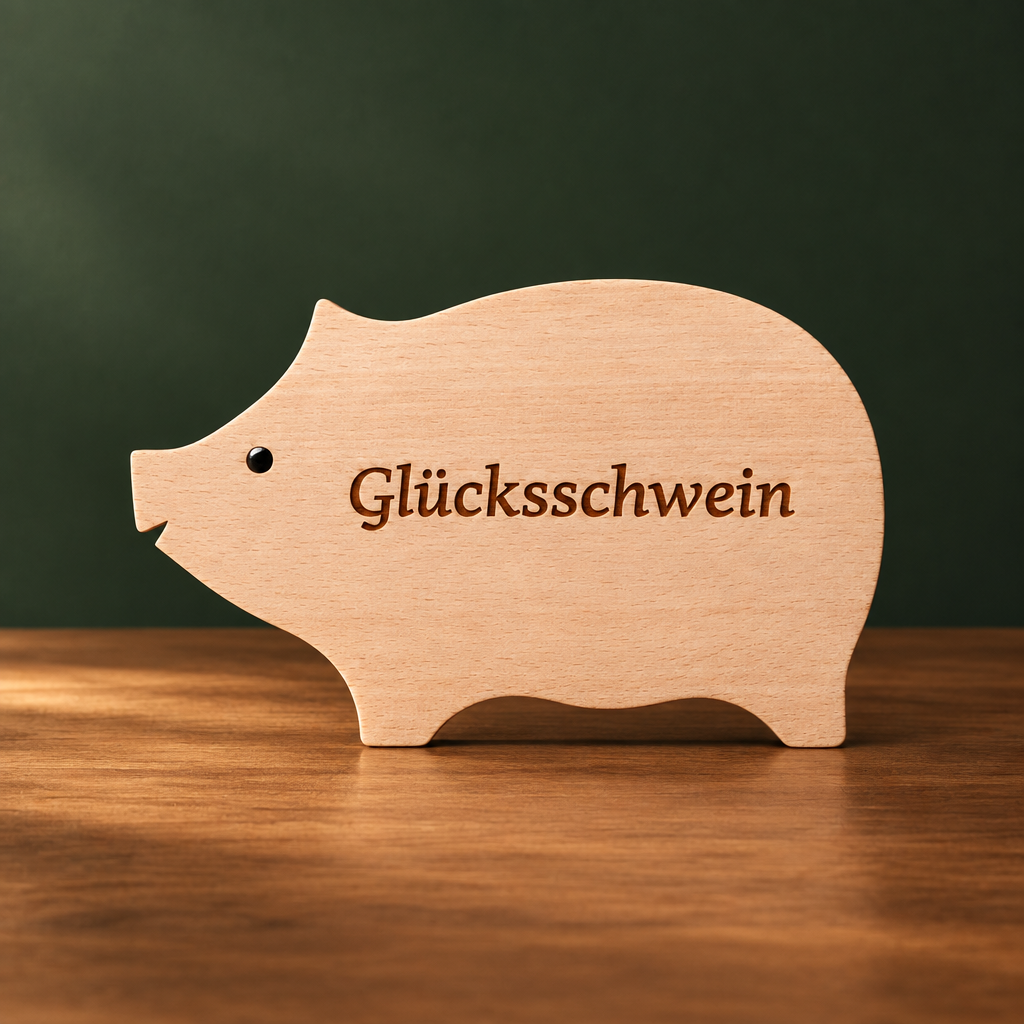 Servierbrett „Glücksschwein“ aus massivem Buchenholz – Individuell gravierbar