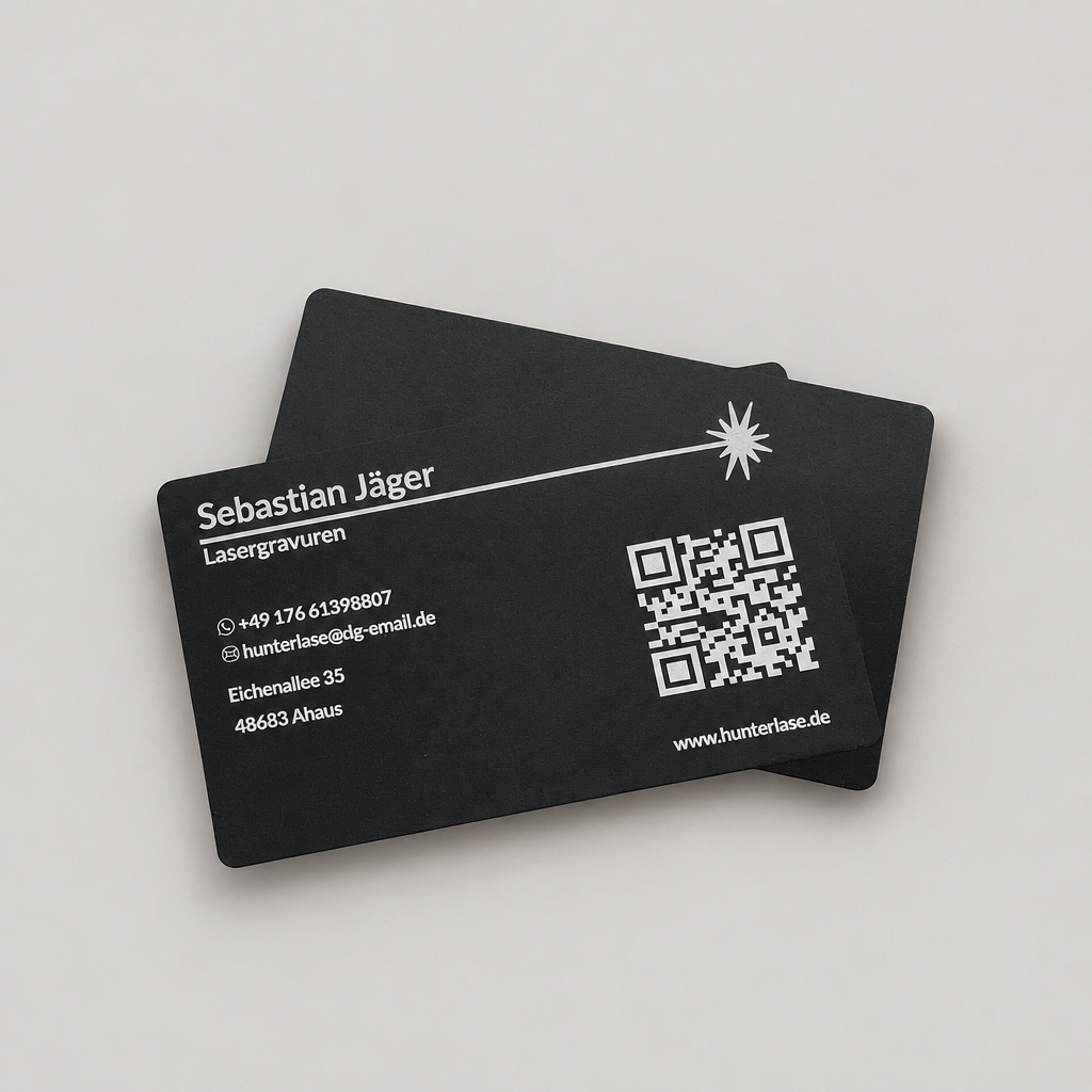 Premium Aluminium-Visitenkarten (86 x 54 mm) – Beidseitige Lasergravur schwarz
