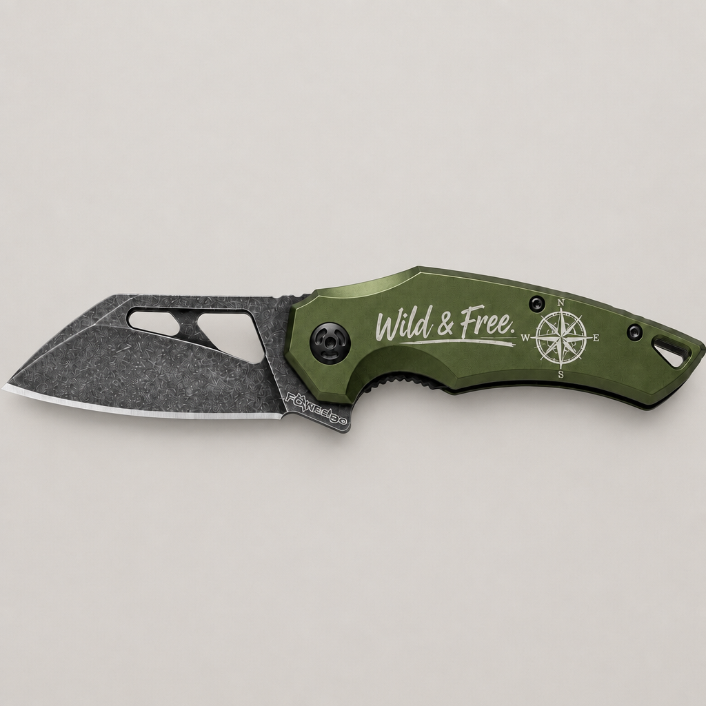 FoxEdge Atrax Aluminium OD Green Taschenmesser mit persönlicher Lasergravur