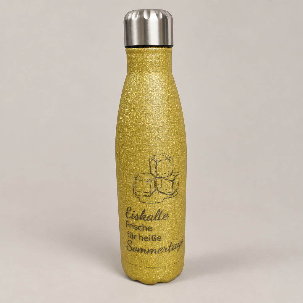 Thermoflasche Gold Glitzer mit Persönlicher Gravur
