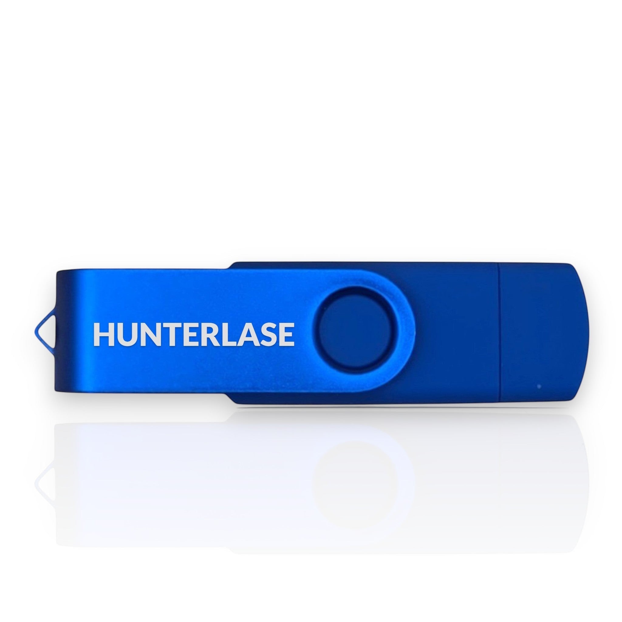 HUNTERLASE USB-Stick aus blauem Metall mit USB-C-Anschluss und individueller Lasergravur