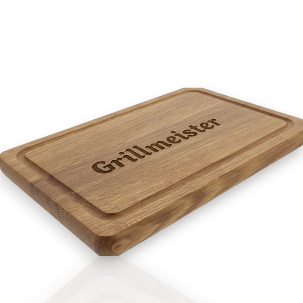 HUNTERLASE massives Eichenholz-Schneidebrett (30x20cm) mit Saftrille, ideal als Servierbrett