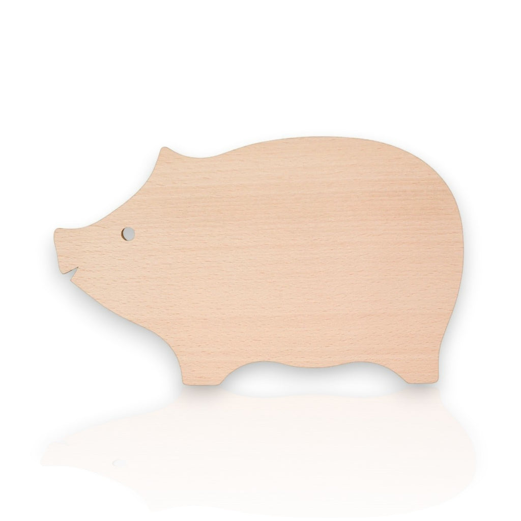 HUNTERLASE Servierbrett in Schweinchen-Form aus massivem, hellem Buchenholz mit natürlicher Maserung.