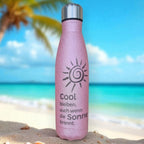 HUNTERLASE Thermoflasche Pink Glitzer mit Gravur und Sonnensymbol, ideal für den Sommer