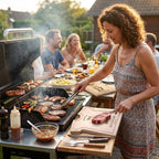 HUNTERLASE Schneidebrett aus Buchenholz in Trikot-Form mit Gravur beim Grillen im Garten mit Freunden