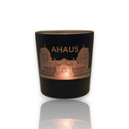 HUNTERLASE dunkles Windlicht mit Ahaus-Gravur und Kerzenlicht, matt, Zylinderform