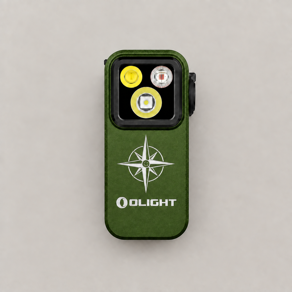 Olight Oclip Pro mit größerer weißer Kompassgravur