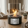HUNTERLASE Tischkamin Atmosphere in Schwarz mit brennender Flamme, Glaszylinder und personalisierter Gravur-Plakette