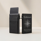 HUNTERLASE Slim Wallet aus schwarzem Metall mit Kompass-Lasergravur und RFID-Schutz für Karten