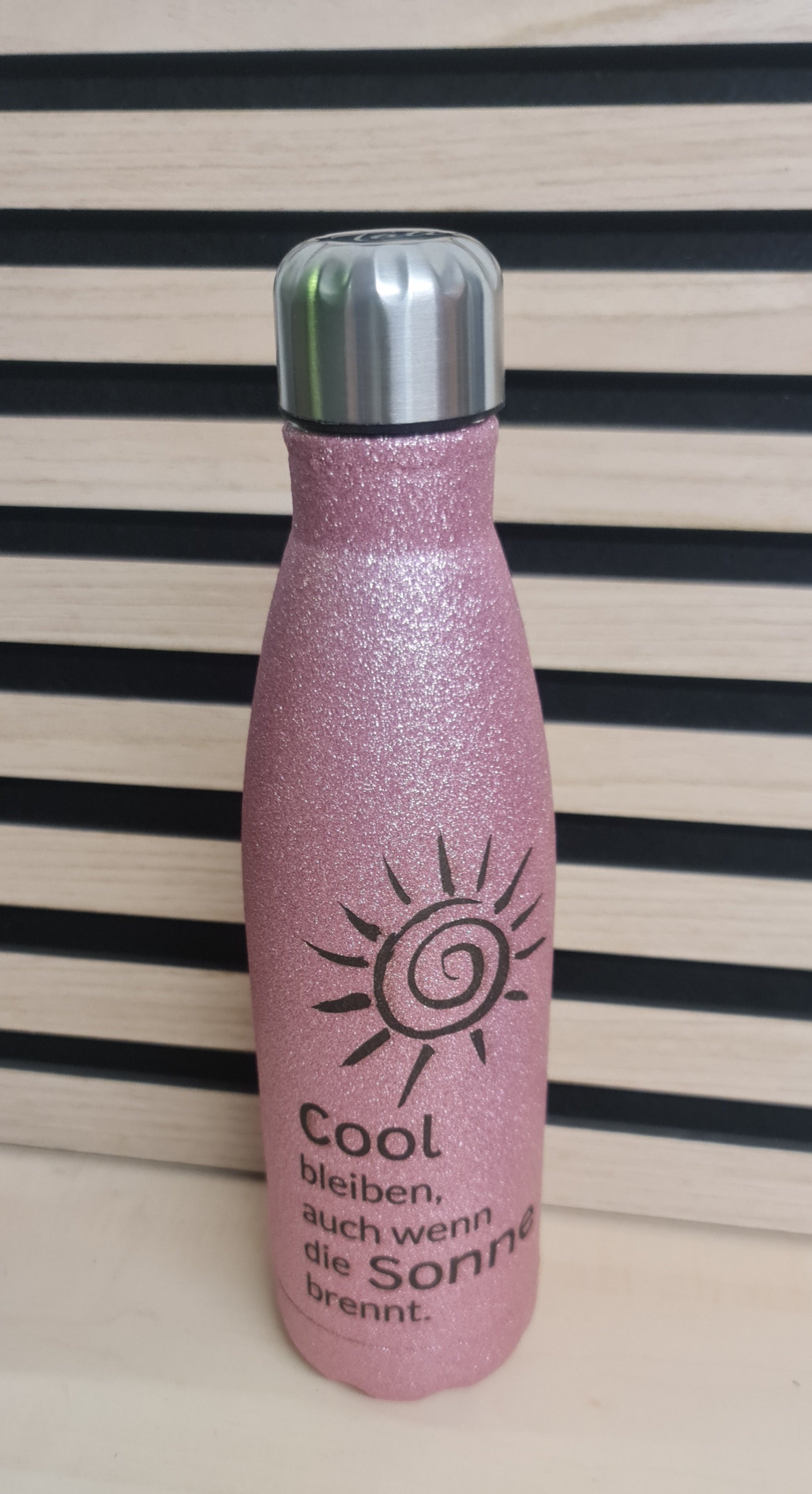 Thermoflasche Glitzer "Cool bleiben, auch wenn die Sonne brennt"