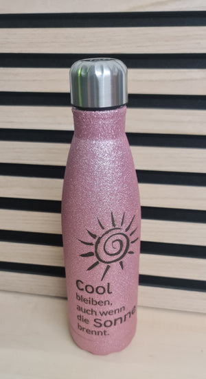 Thermoflasche Glitzer "Cool bleiben, auch wenn die Sonne brennt"