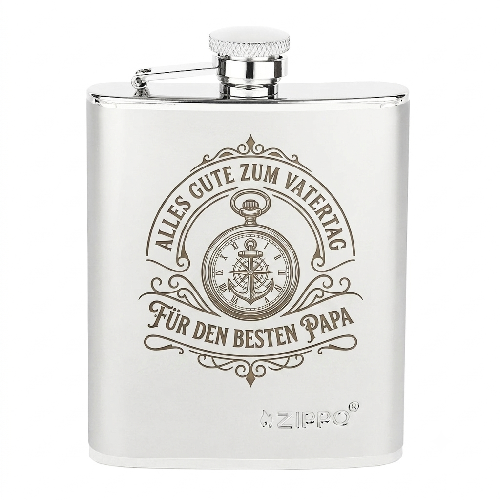Original Zippo Flachmann (177 ml / 6 oz) aus Edelstahl mit individueller Lasergravur