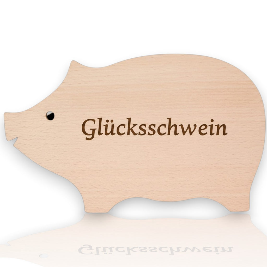 Servierbrett „Glücksschwein“ aus massivem Buchenholz – Individuell gravierbar