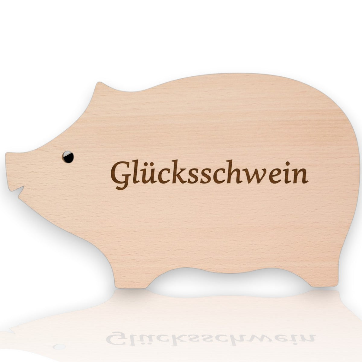 Servierbrett „Glücksschwein“ aus massivem Buchenholz – Individuell gravierbar